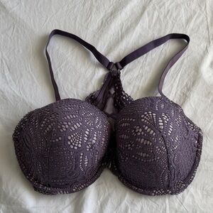 Women Lace Racerback Push-Up Bra - Deep Plum 34DDD
